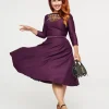 Unique Vintage 1950s Eggplant & Black Spiderweb Devon Swing Dress