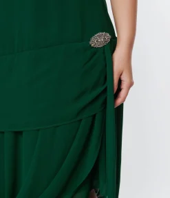 Unique Vintage 1920s Emerald Green Draped Flapper Dress