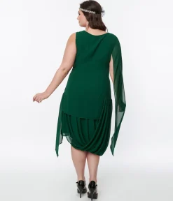 Unique Vintage 1920s Emerald Green Draped Flapper Dress
