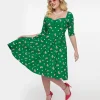 Unique Vintage 1950s Green & Butterfly Stamp Print Lamar Swing Dress