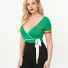 Unique Vintage 1970s Green & Rainbow Heart Surplice Bodysuit