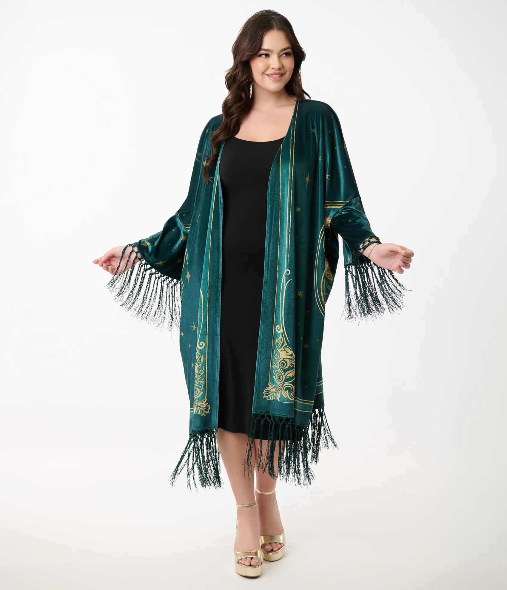 Unique Vintage 1930s Green Art Nouveau Fringe Kimono
