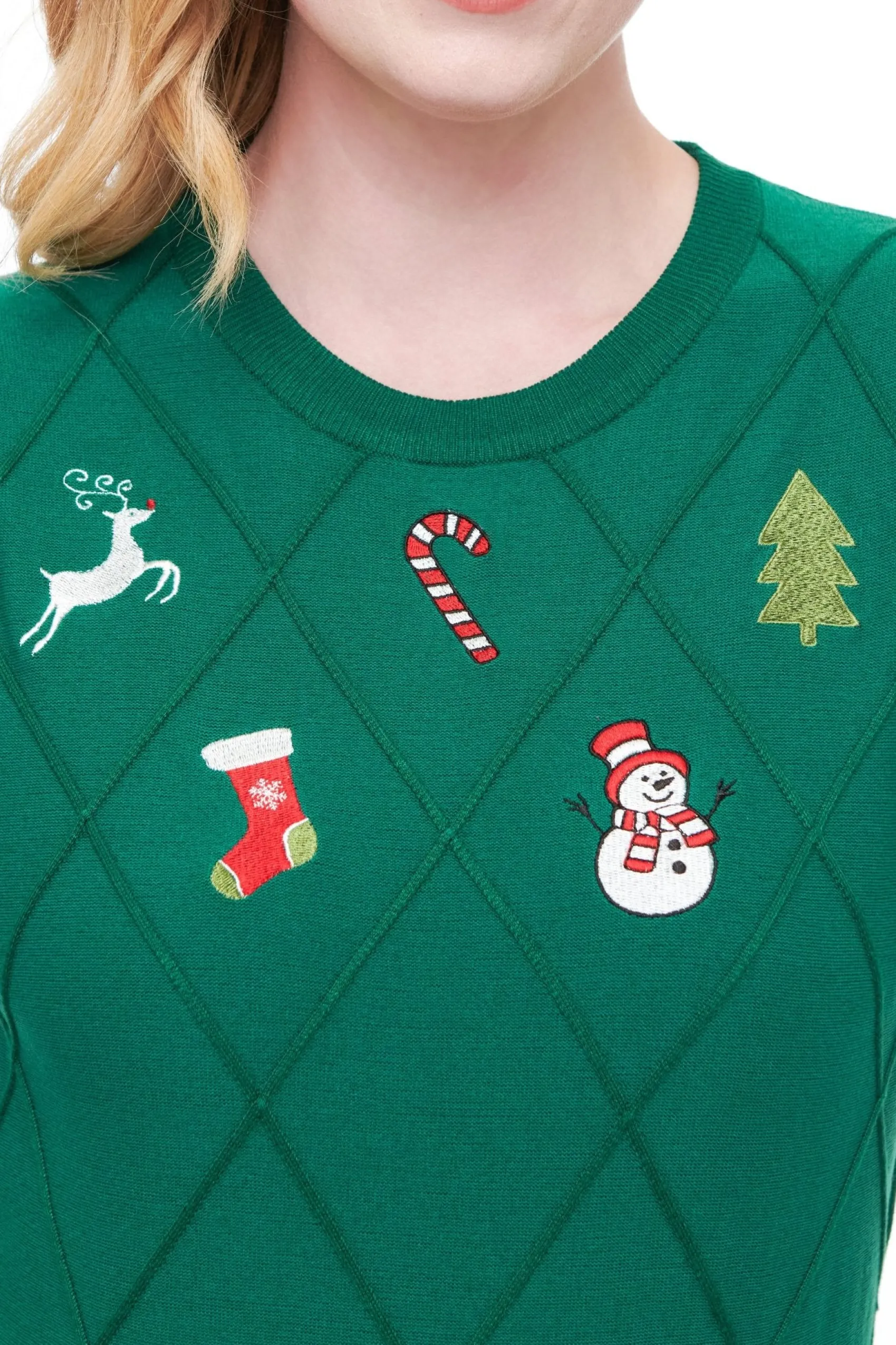 Unique Vintage 1950s Green Christmas Embroidered Sweater