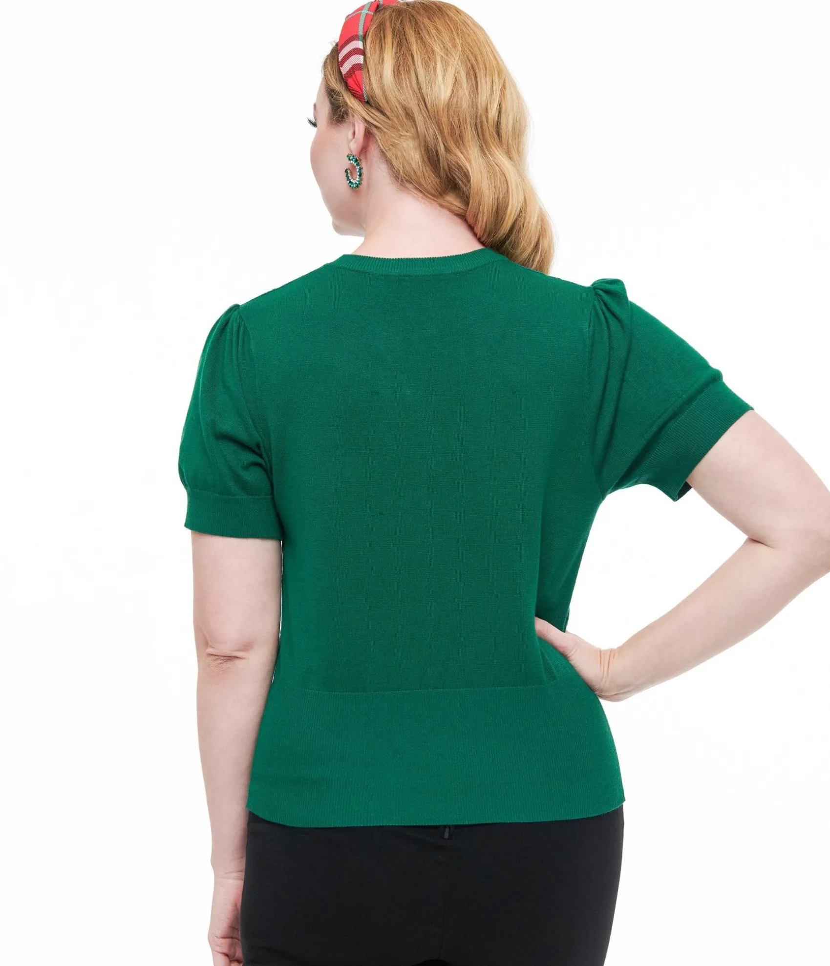 Unique Vintage 1950s Green Christmas Embroidered Sweater