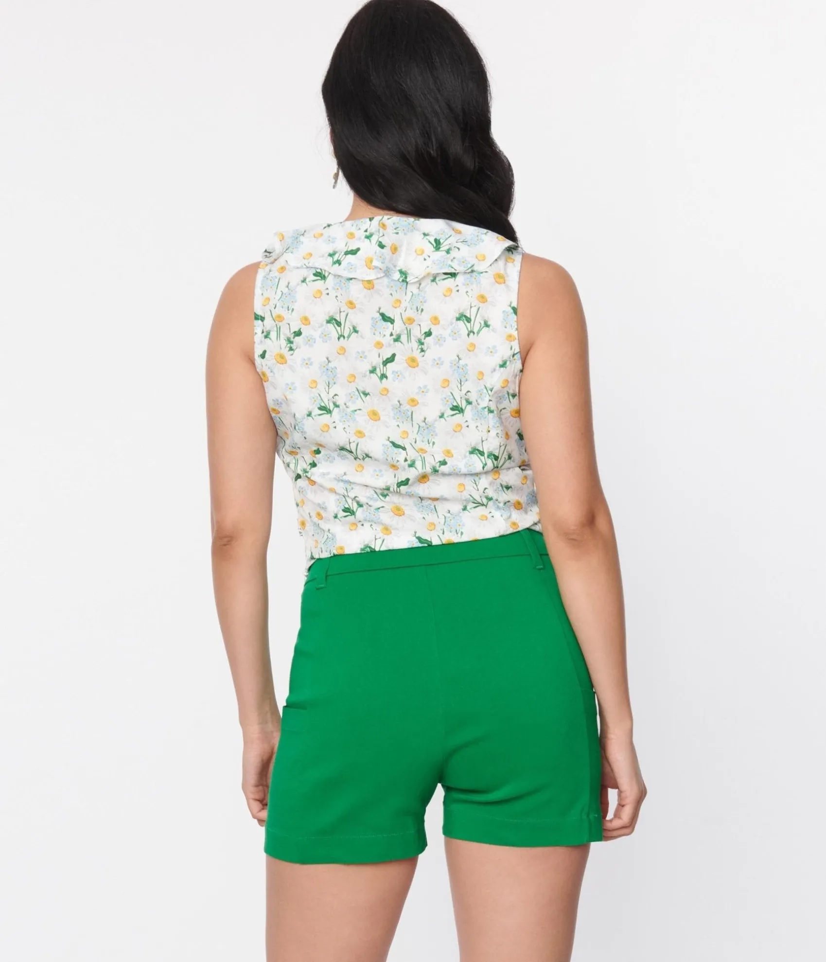 Unique Vintage 1940s Green High Waist Tied & True Shorts