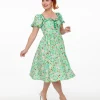 Unique Vintage 1940s Green Possum Print Button Front Dress