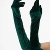 Unique Vintage 1950s Green Velvet Elbow Length Gloves