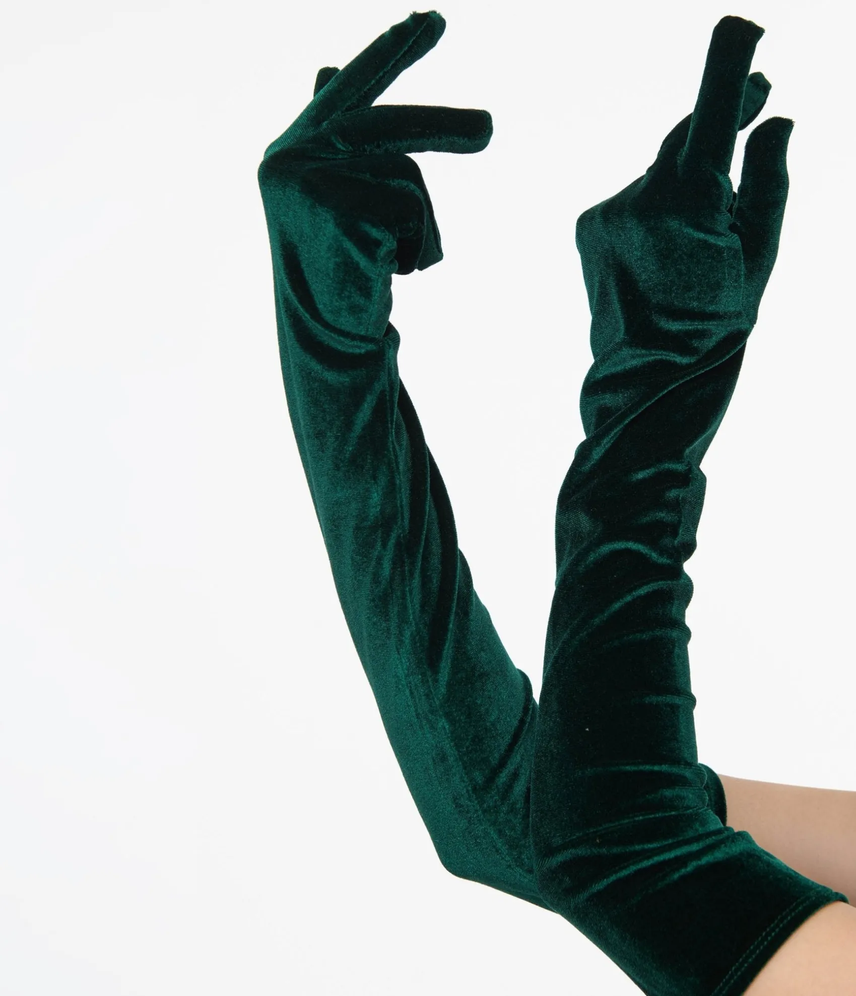 Unique Vintage 1950s Green Velvet Elbow Length Gloves