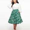 Unique Vintage 1950s Green Winter Print Gellar Swing Skirt