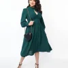 Unique Vintage 1970s Hunter Green Keyhole Swing Dress