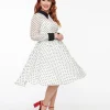 Unique Vintage 1950s Ivory & Black Polka Dot Tulle Swing Dress