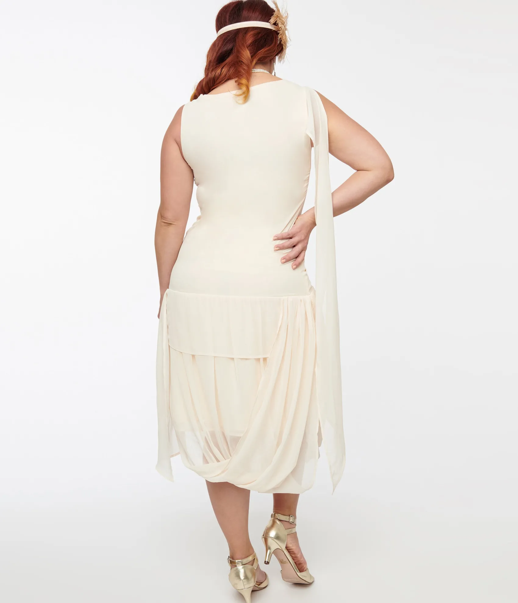 Unique Vintage 1920s Ivory Draped Chiffon Flapper