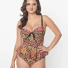 Unique Vintage 1960s Kaleidoscope Floral Solana Tankini Swim Top