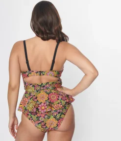Unique Vintage 1960s Kaleidoscope Floral Solana Tankini Swim Top