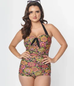 Unique Vintage 1960s Kaleidoscope Floral Pismo Romper Swimsuit