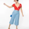 Unique Vintage 1940s Light Blue Denim Ginger Capri Pants