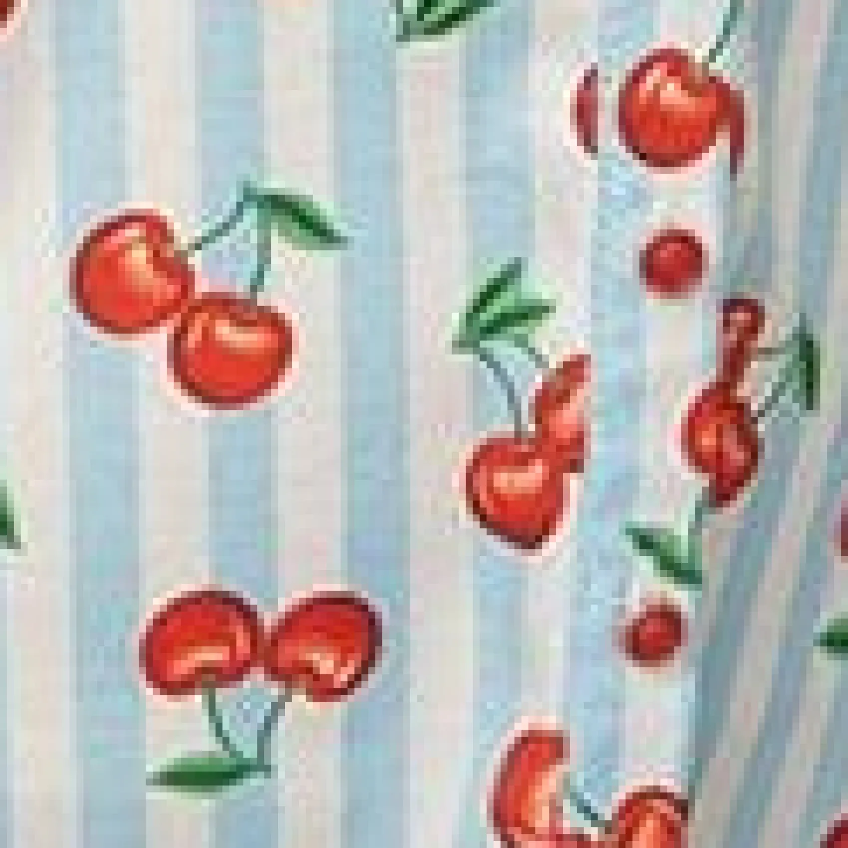 Unique Vintage 1940s Light Blue Stripe & Cherry Print Midi Dress