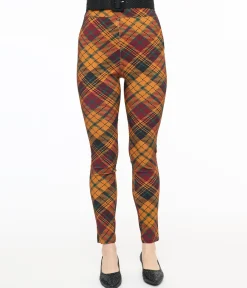 Unique Vintage 1960s Mustard & Burgundy Plaid High Waist Cigarette Pants