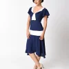 Unique Vintage 1920s Navy Blue & Ivory Wilshire Flapper Day Dress