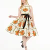Unique Vintage 1950s Orange Fall Floral Sleeveless Swing Dress