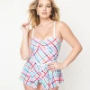 Unique Vintage 1950s Pastel Madras Plaid Skirted Swimsuit