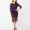 Unique Vintage 1920s Purple & Black Sequin Sleeved Therese Flapper Dress