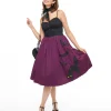 Unique Vintage 1950s Purple & Black Glitter Cat Swing Dress