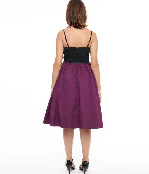 Unique Vintage 1950s Purple & Black Glitter Cat Swing Dress