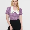 Unique Vintage 1930s Purple Plaid Oversized Collar Blouse
