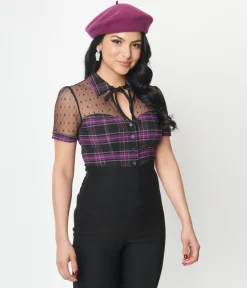 Unique Vintage 1940s Purple Plaid Addison Blouse