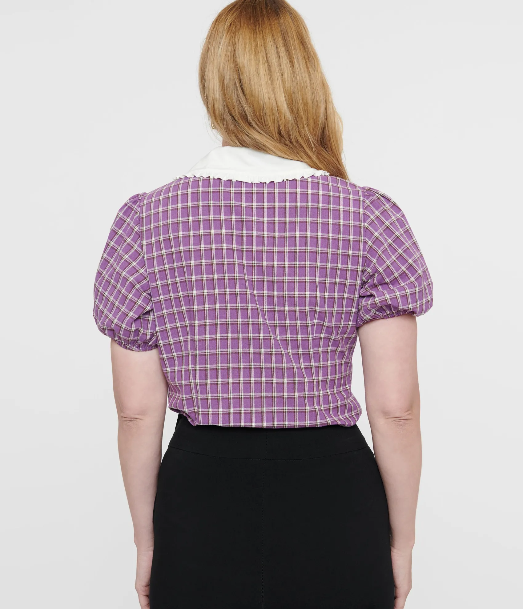 Unique Vintage 1930s Purple Plaid Oversized Collar Blouse