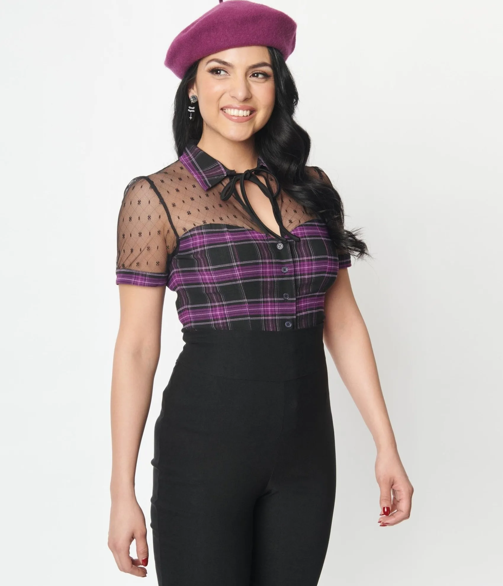 Unique Vintage 1940s Purple Plaid Addison Blouse