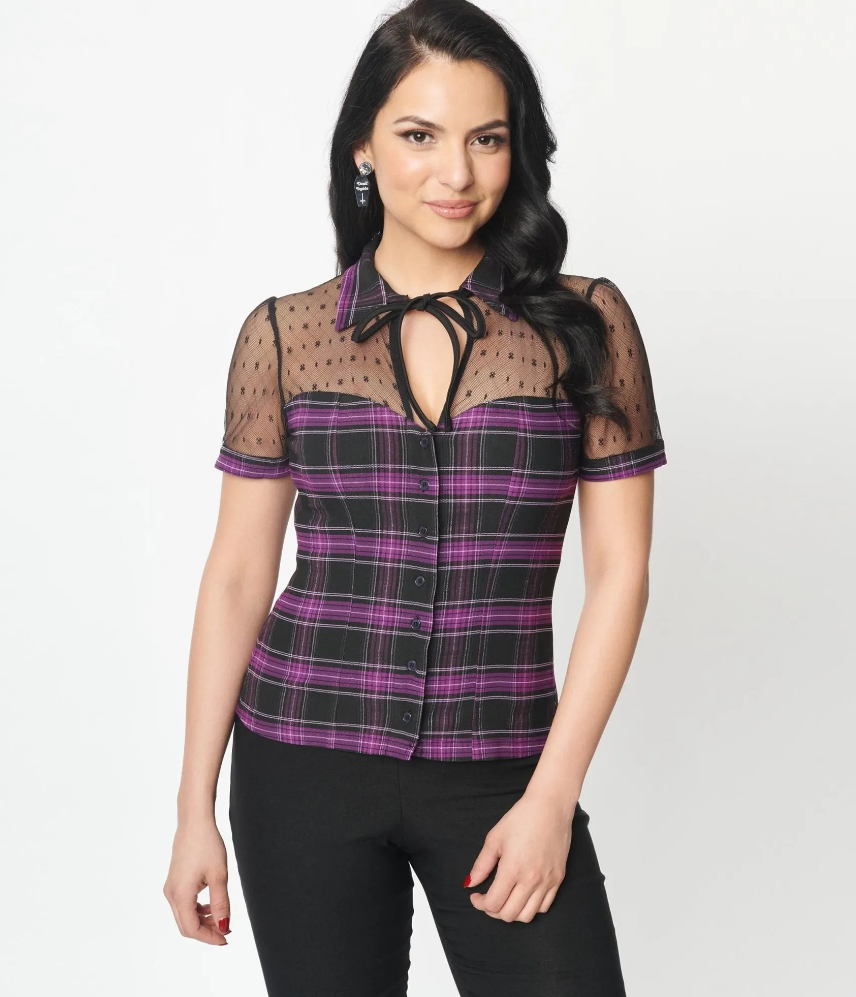 Unique Vintage 1940s Purple Plaid Addison Blouse