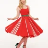 Unique Vintage 1950s Red & White Stripe Swing Dress