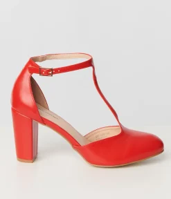 Unique Vintage 1920s Red Leatherette T-Strap Astaire Pumps