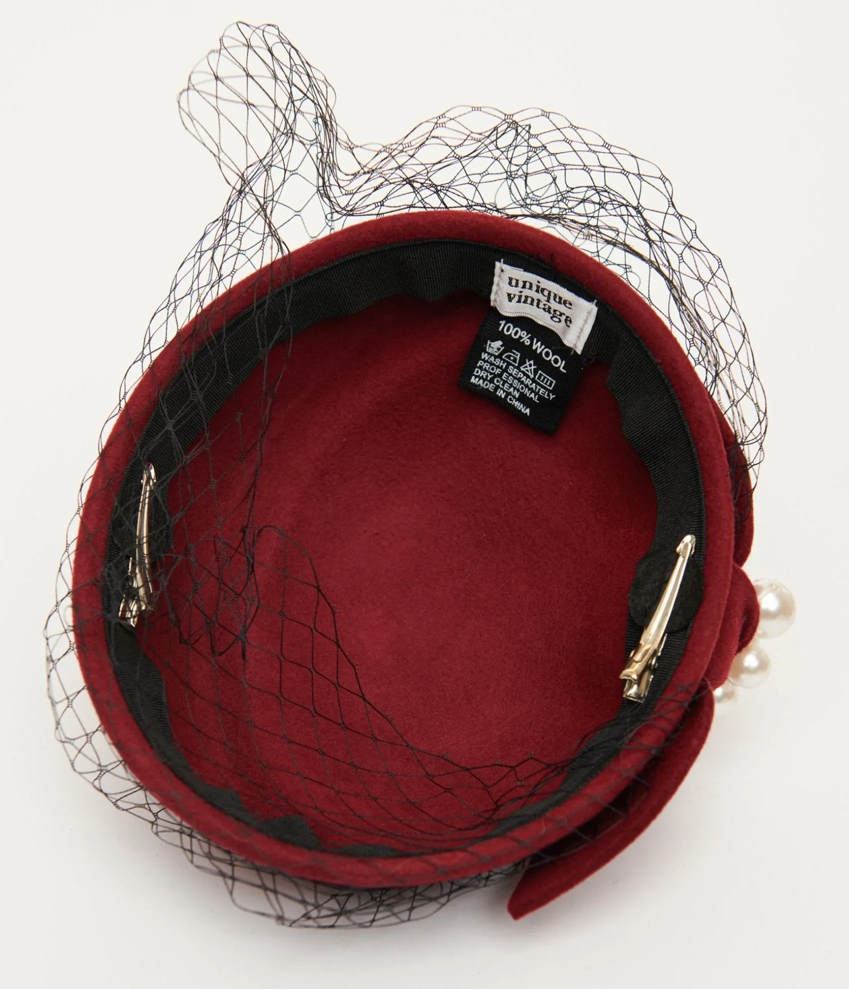 Unique Vintage 1950s Red Pearl Pillbox Hat