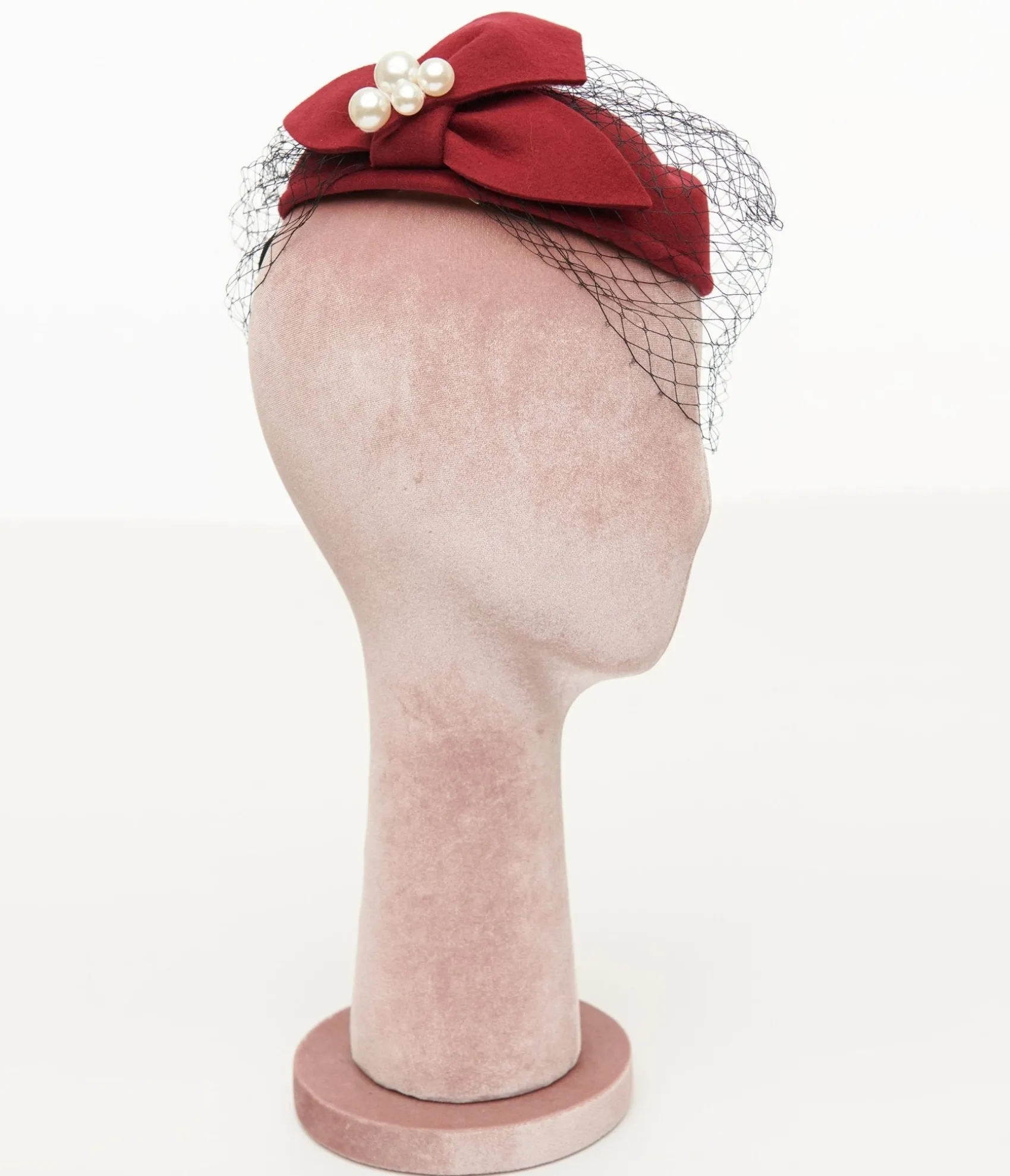 Unique Vintage 1950s Red Pearl Pillbox Hat