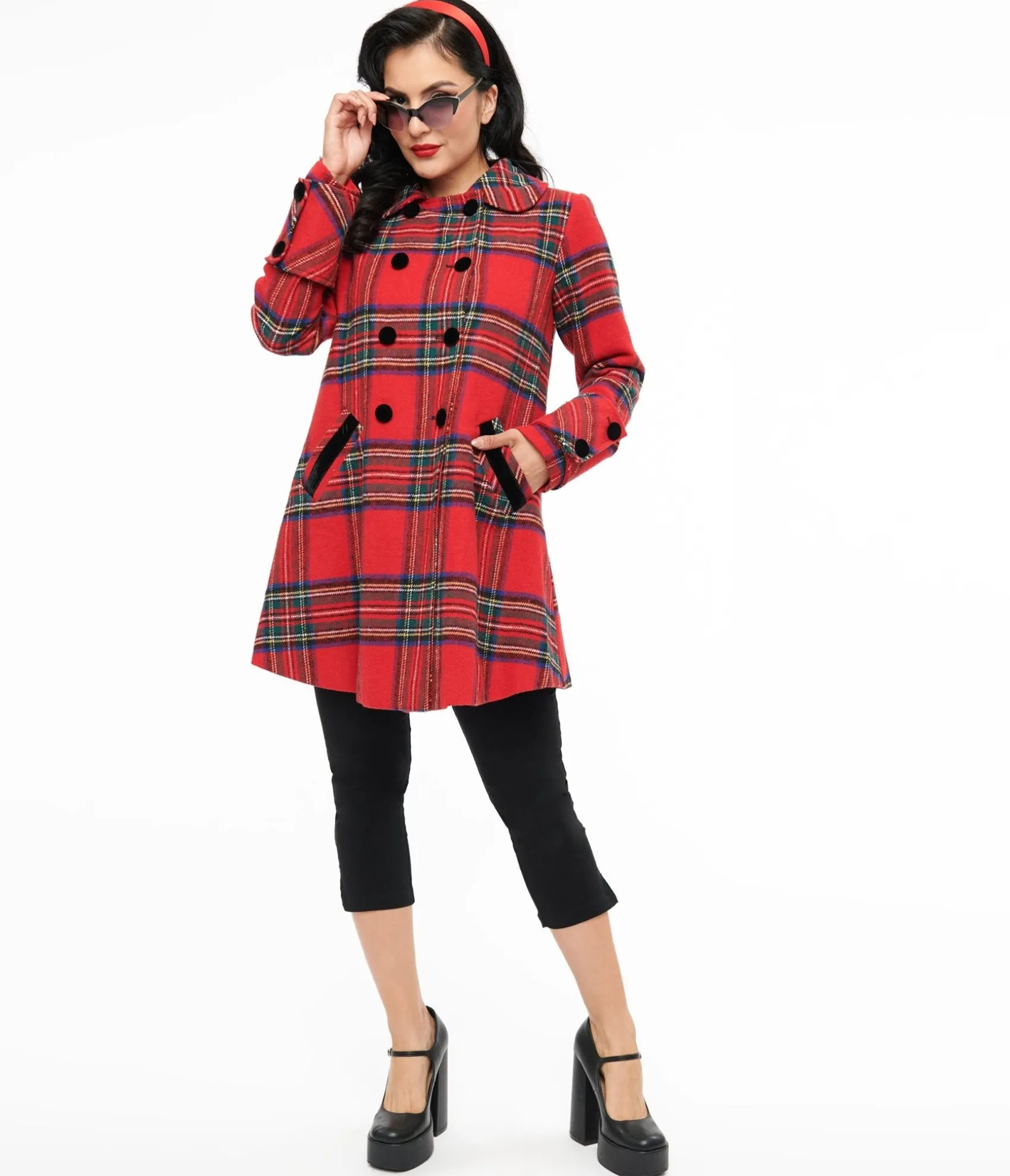 Unique Vintage 1960s Red Plaid Peacoat