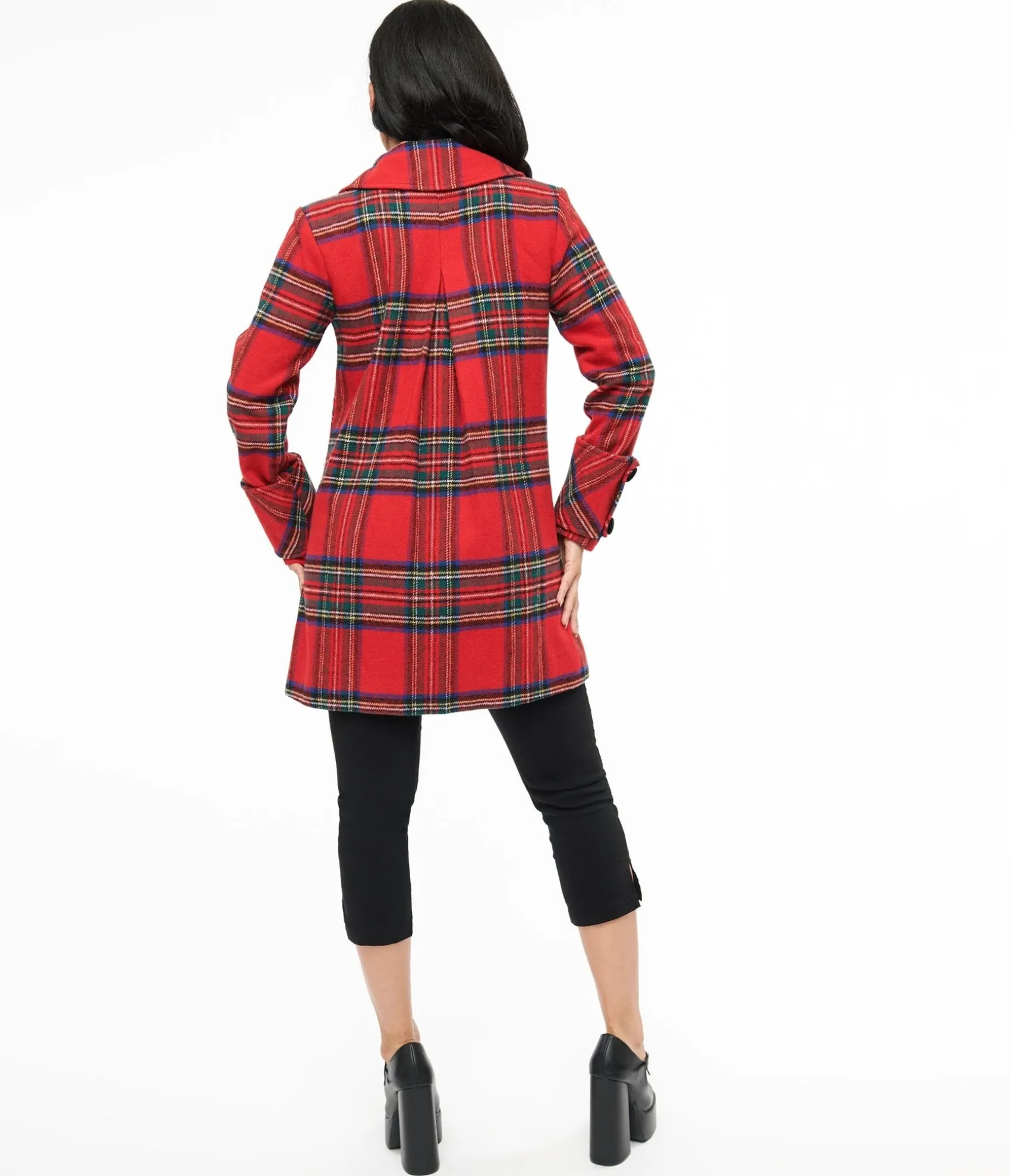 Unique Vintage 1960s Red Plaid Peacoat