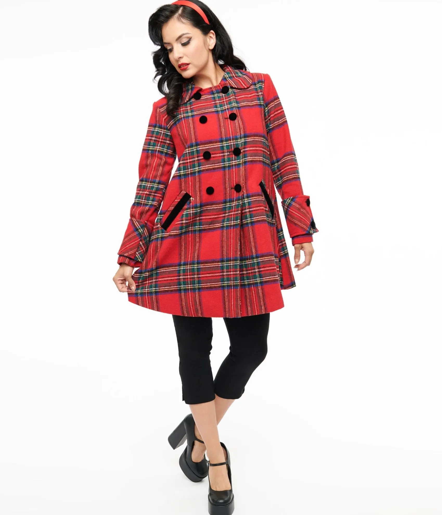 Unique Vintage 1960s Red Plaid Peacoat