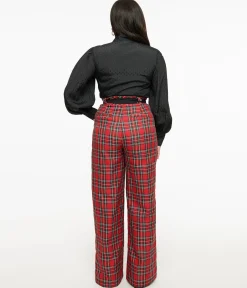 Unique Vintage 1950s Red Plaid Wide Leg Trousers