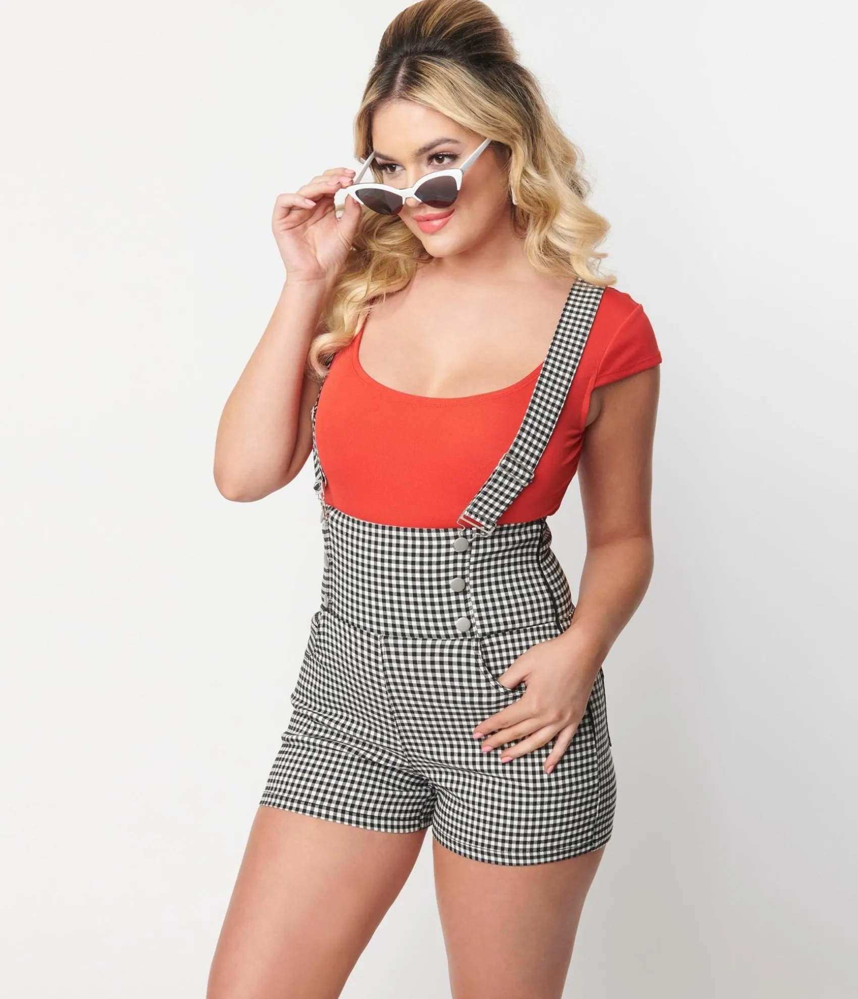 Unique Vintage 1950s Red Scoop Neck Bodysuit