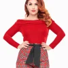 Unique Vintage 1960s Red Velvet Folded Shoulder Knit Top