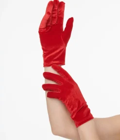 Unique Vintage 1950s Red Velvet Gloves