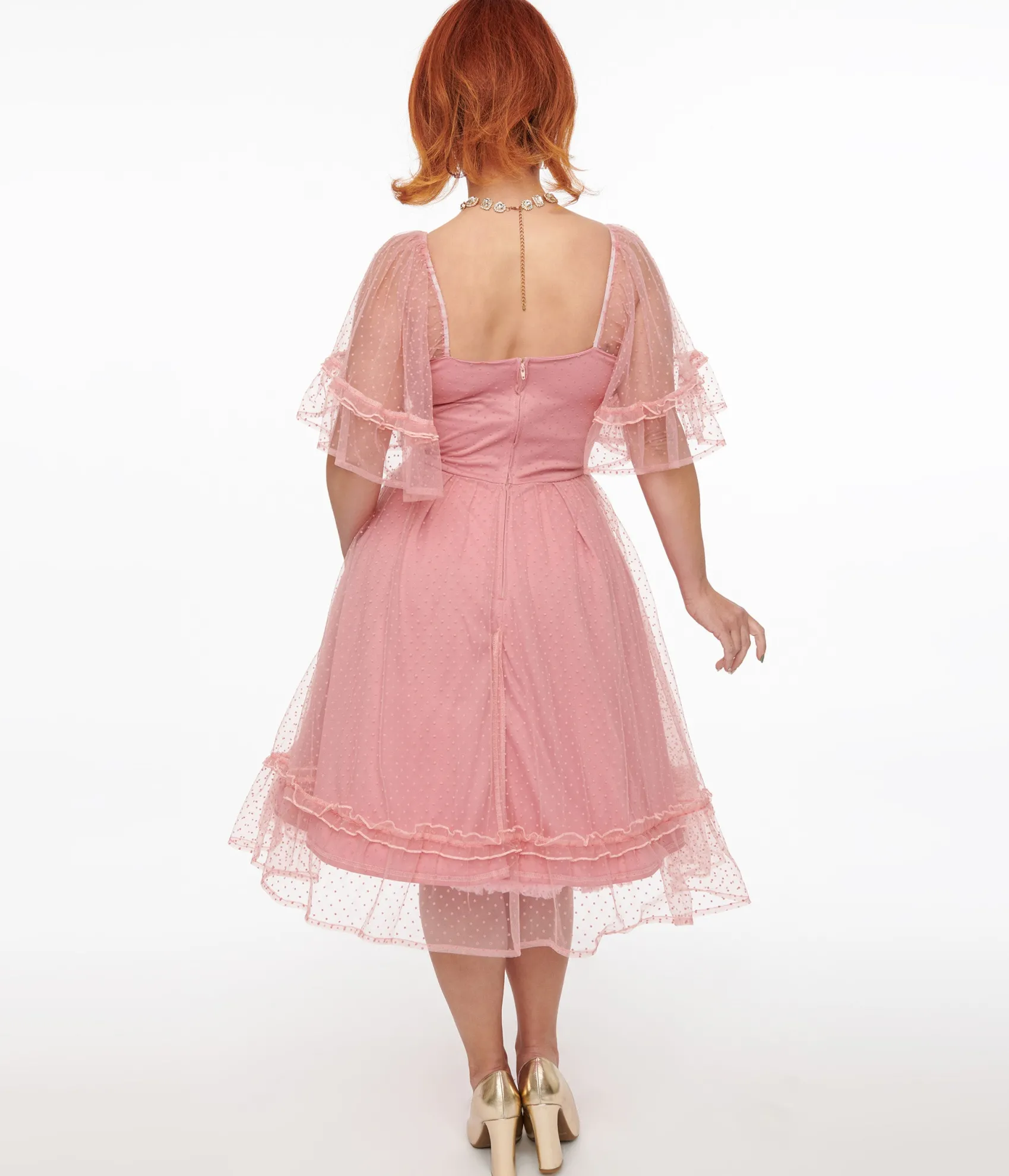 Unique Vintage 1950s Rose Ruffle Sweetheart Swing Dress
