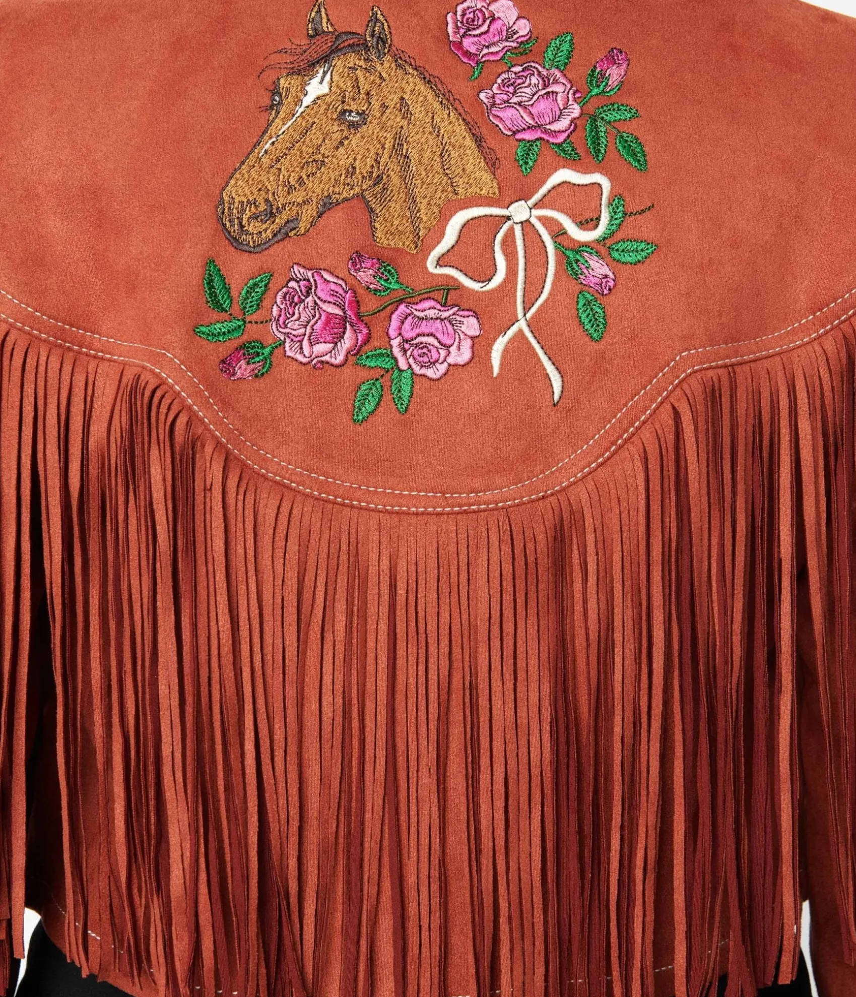 Unique Vintage 1970s Rust Suede & Embroidered Horse Cattle Call Jacket