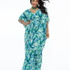 Unique Vintage 1970s Teal Psychedelic Floral Burton Caftan Dress