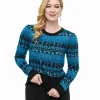 Unique Vintage 1950s Teal Snowflakes & Cats Sweater