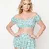 Unique Vintage 1940s Turquoise Retro Hearts Off The Shoulder Swim Top