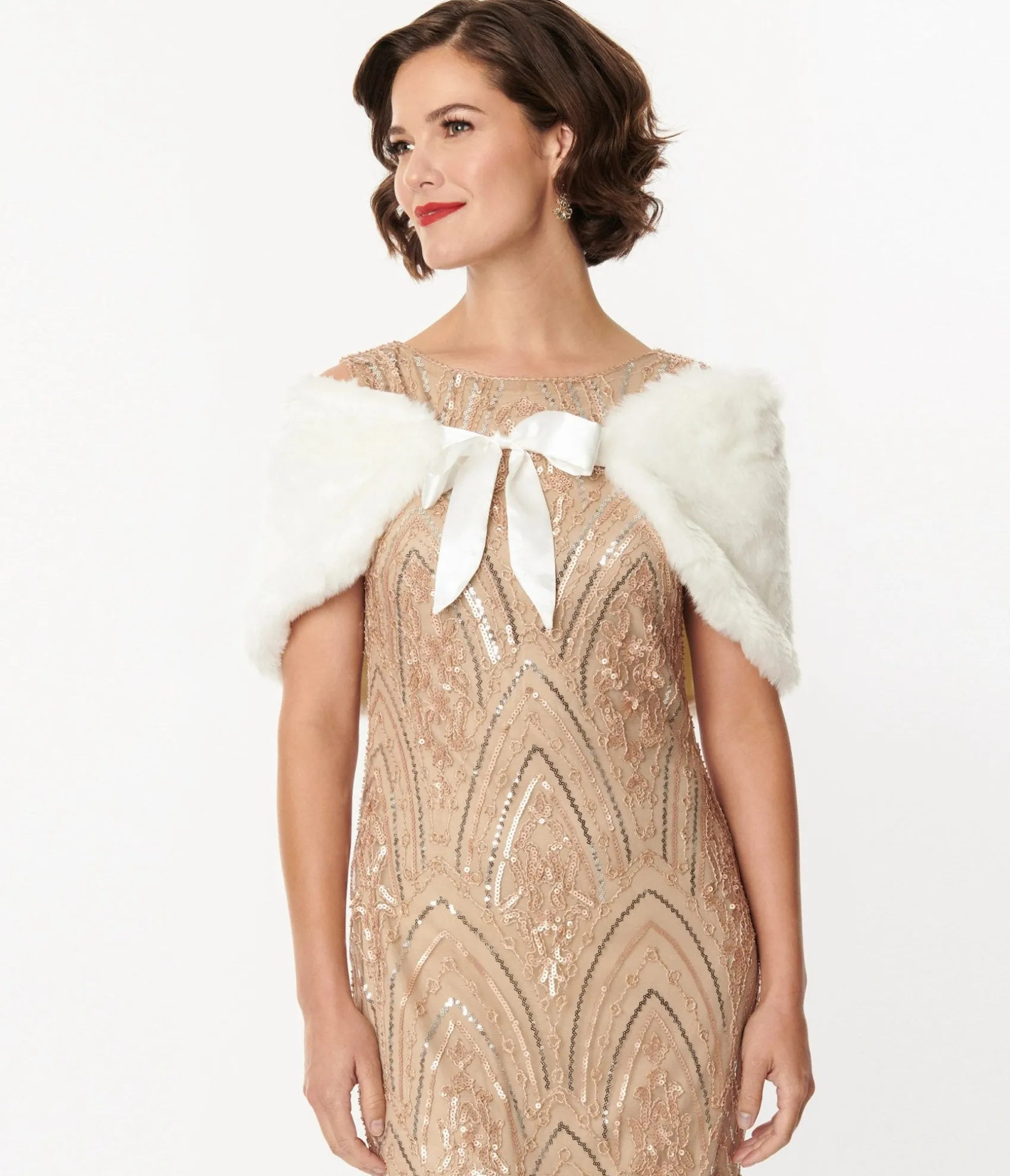 Unique Vintage 1920s White Faux Fur Ribbon Shawl